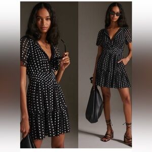 Anthropologie size XXS The Somerset embroidered mini dress in polka dot